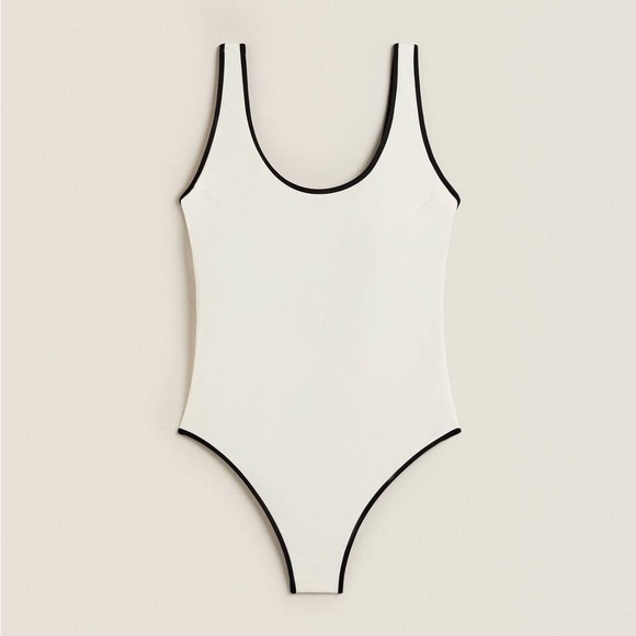 Zara Home Cream with Black Contrast Trim Swimsuit. Size M.
